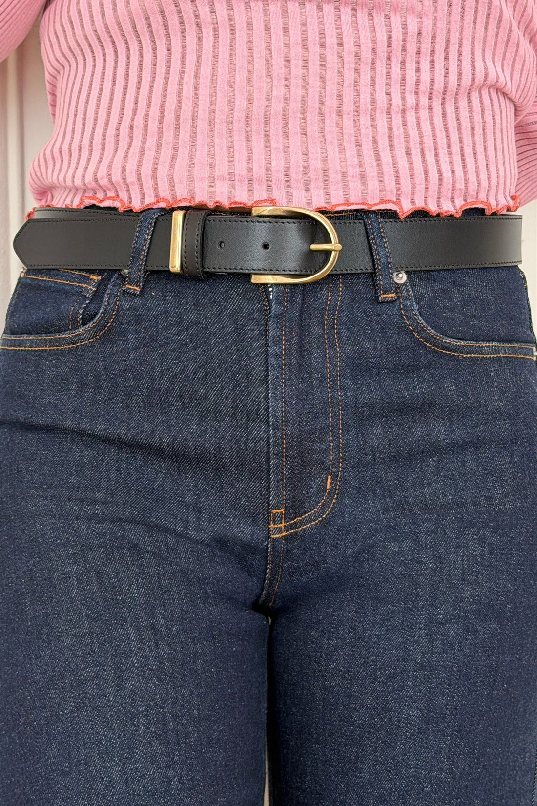 Ceinture en cuir lisse noire femme