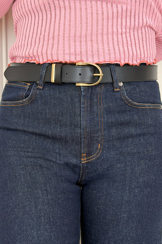 Ceinture en cuir lisse noire femme