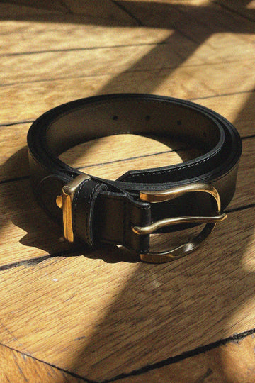 Ceinture en cuir lisse noire femme