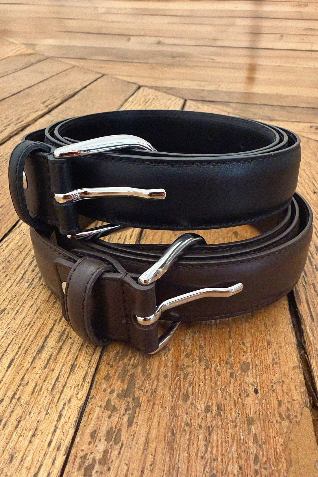 Ceinture en cuir lisse noire homme