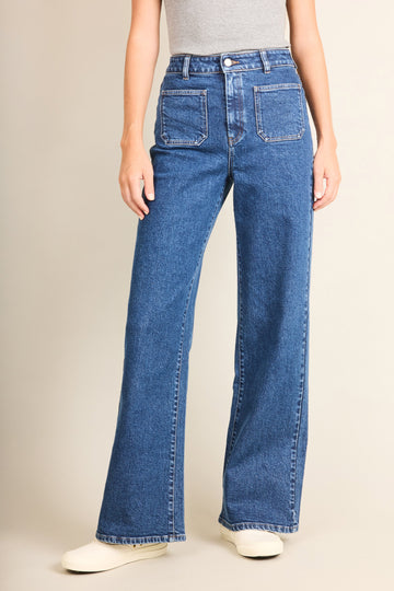 Jean wideleg poches plaquées bleu stone