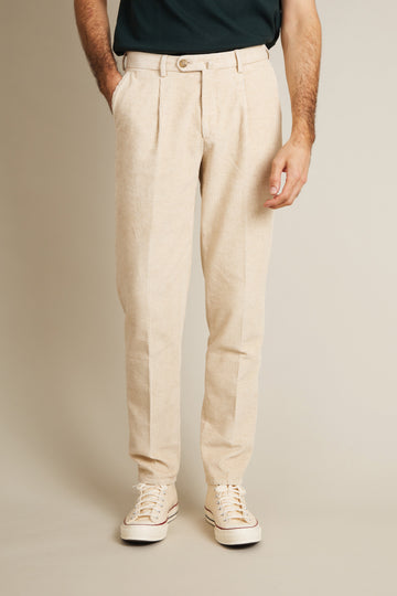 Chino à pinces velours écru