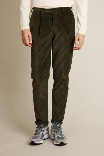 Chino à pinces velours kaki