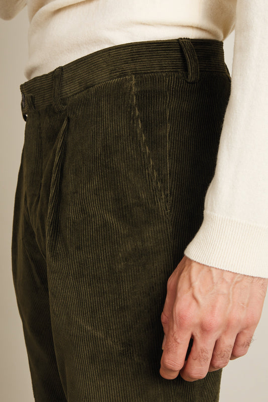 Chino à pinces velours kaki
