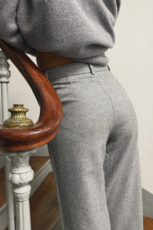 Pantalon à pinces flanelle chevron gris