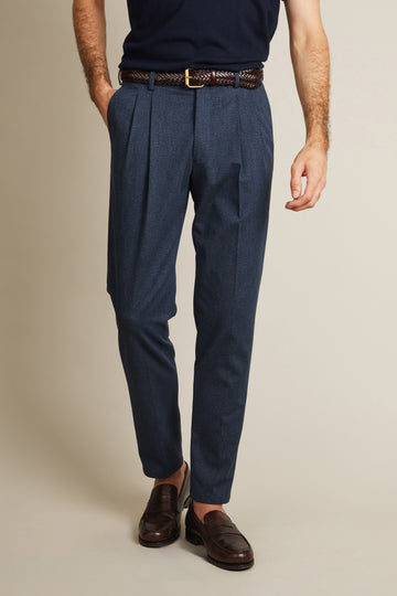 Pantalon double pinces flanelle bleu