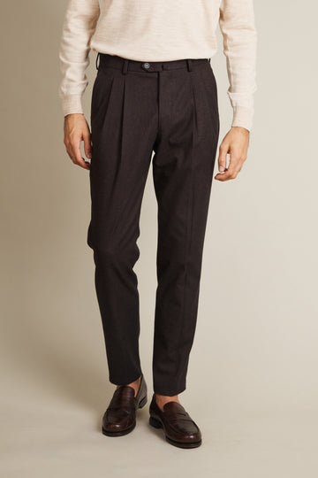 Pantalon double pinces flanelle marron