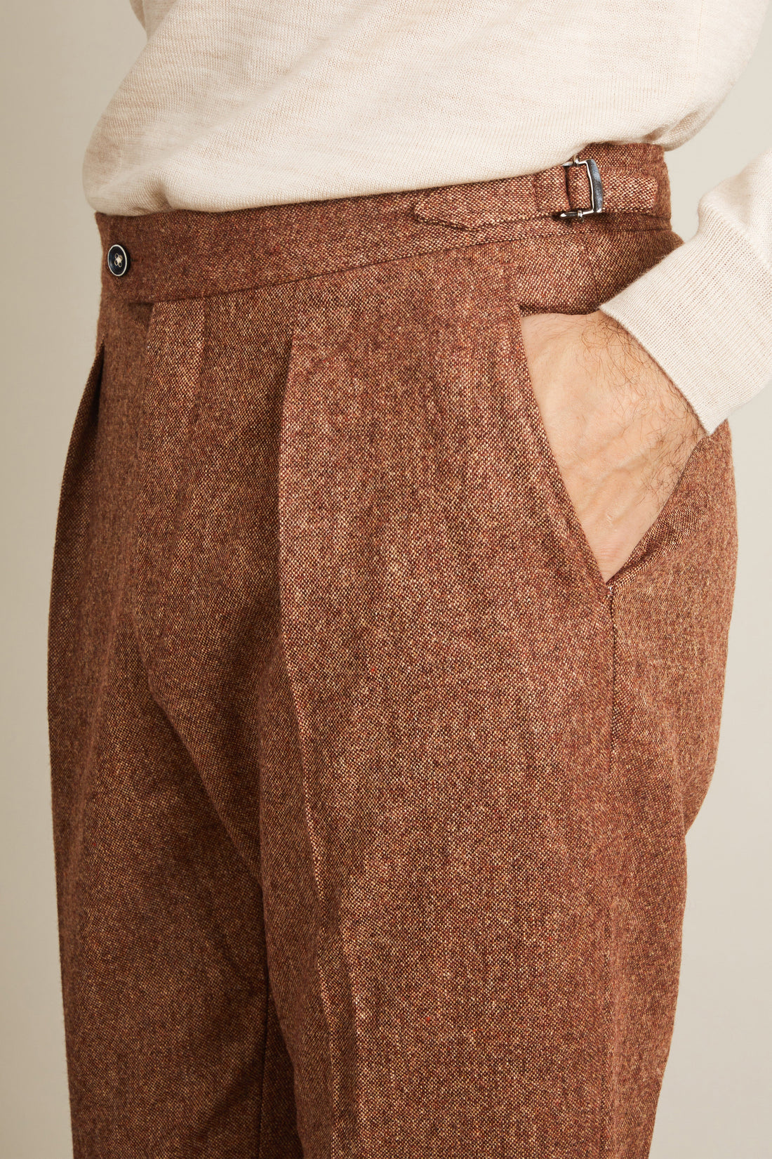 Pantalon patte de serrage laine terracotta