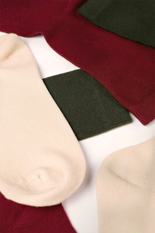 Pack 3 Chaussettes Femme Beige Kaki Bordeaux