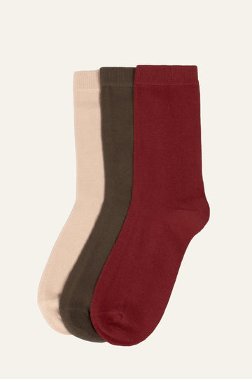Pack 3 Chaussettes Femme Beige Kaki Bordeaux