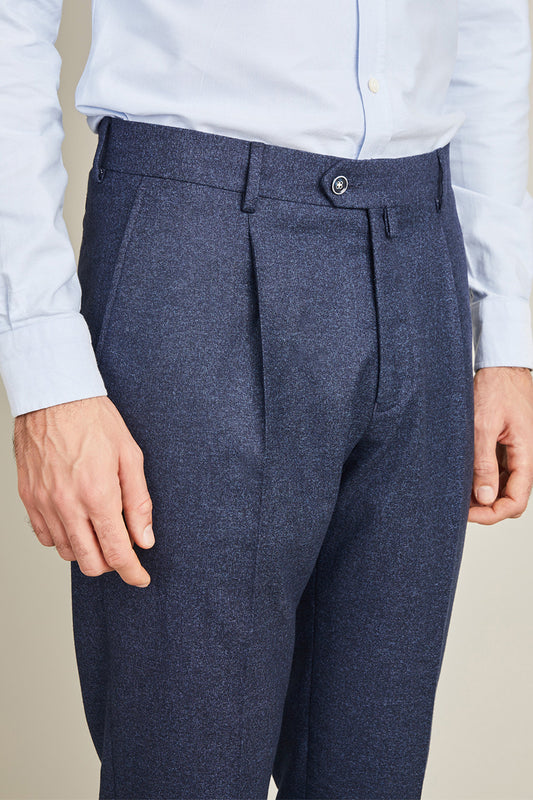 Pantalon à pinces flanelle bleu marine