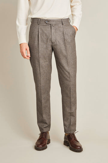 Pantalon à pinces flanelle marron