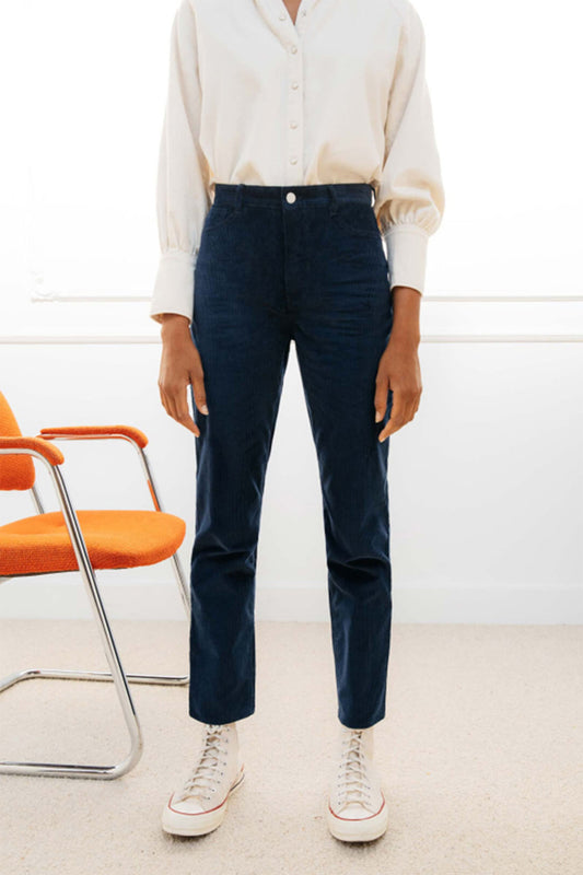 Pantalon velours droit bleu nuit