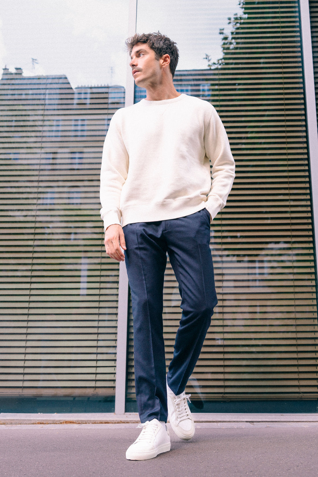 Pantalon flanelle stretch bleu marine