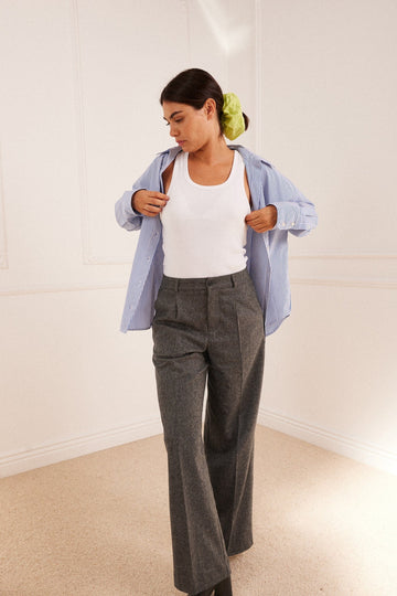 Pantalon Flanelle Palazzo Gris Chiné v1